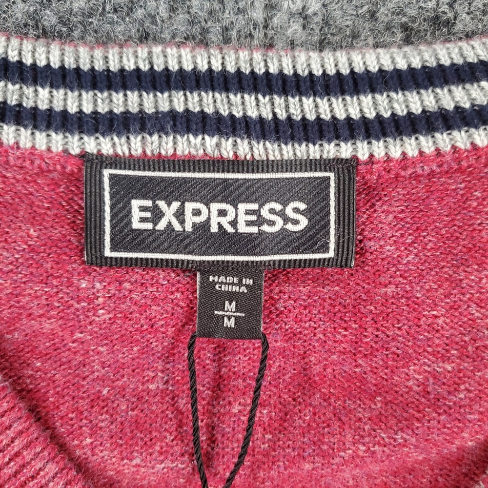 Express Sweater Mens M V-Neck Maroon Heathered Lion Logo 100% Cotton NEW - Picture 5 of 13